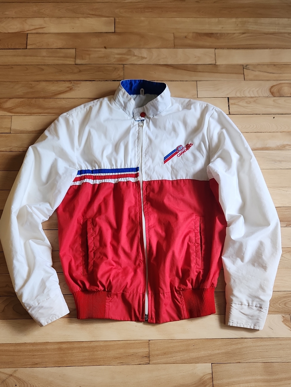 Retro Two-Tone Red & White Montreal Canadians Windbreaker Jacket